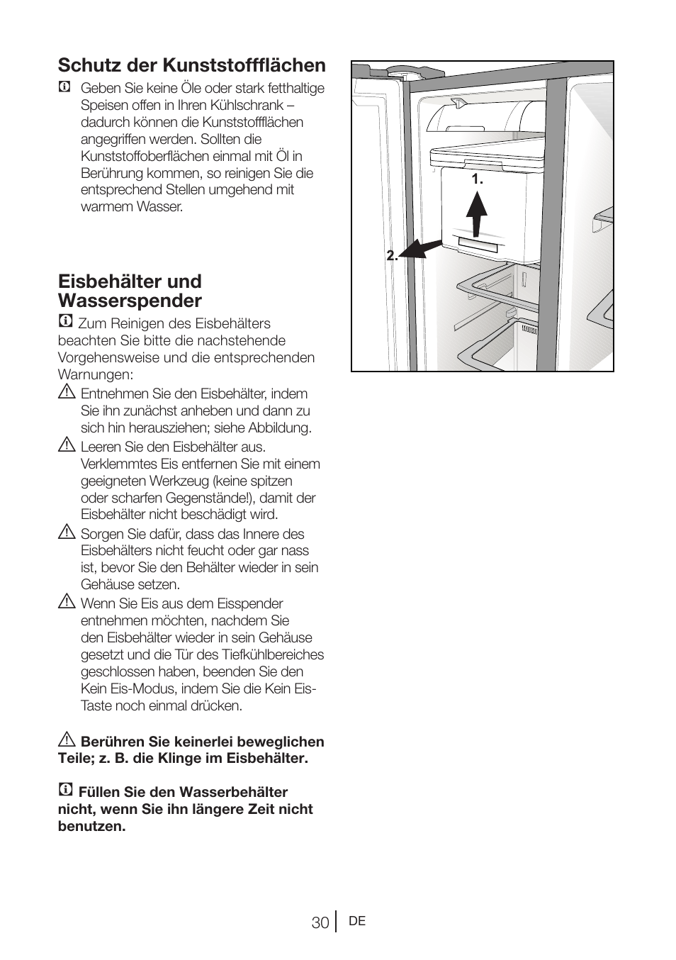 Schutz der kunststoffflächen, Eisbehälter und wasserspender c | Beko GNE V422 X User Manual | Page 97 / 102