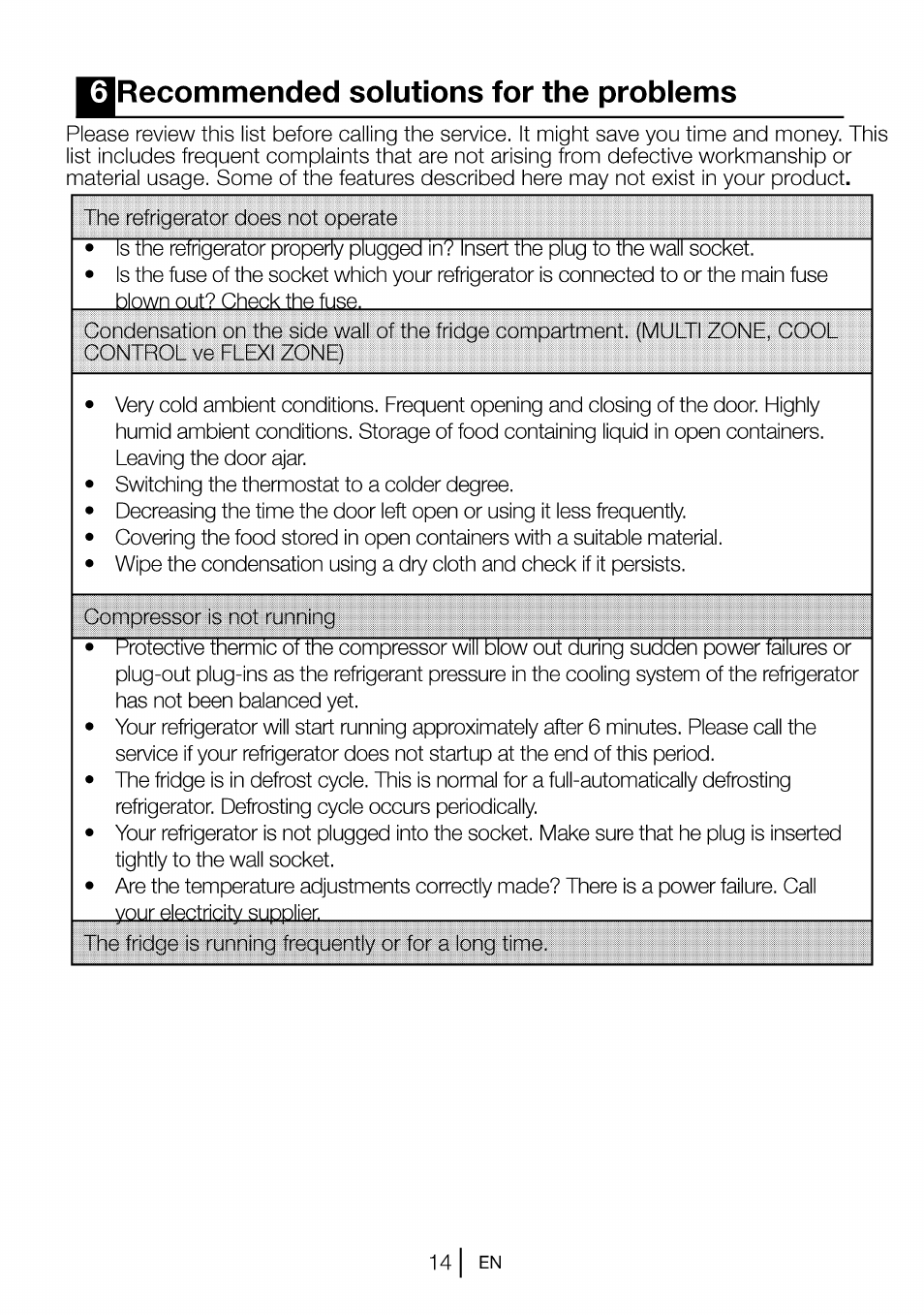 Qrecommended solutions for the problems | Beko CBI 7771 User Manual | Page 16 / 92