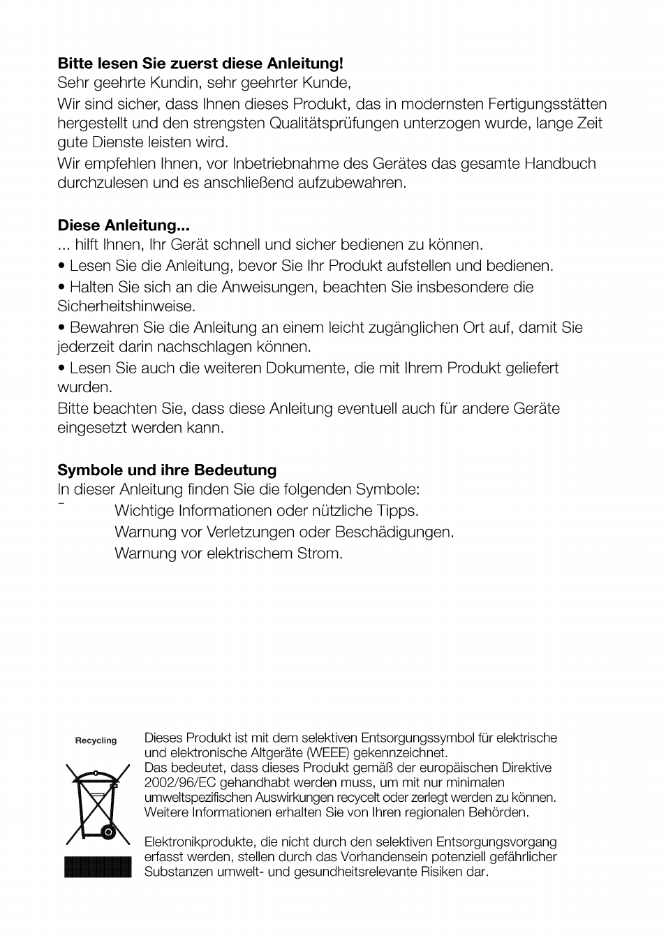 Bitte lesen sie zuerst diese anleitung, Diese anieitung, Symbole und ihre bedeutung | Beko CBI 7771 User Manual | Page 20 / 92