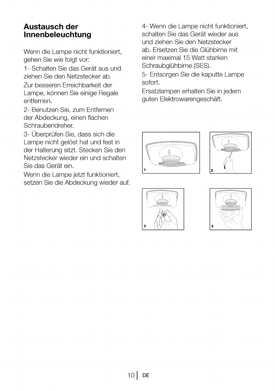 Austausch der innenbeleuchtung, J ^ ) ' 1 | Beko CBI 7771 User Manual | Page 29 / 92