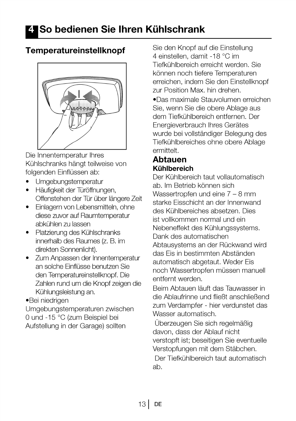 Iso bedienen sie ihren kühischrank, Temperatureinstellknopf, Abtauen | Beko CBI 7771 User Manual | Page 32 / 92
