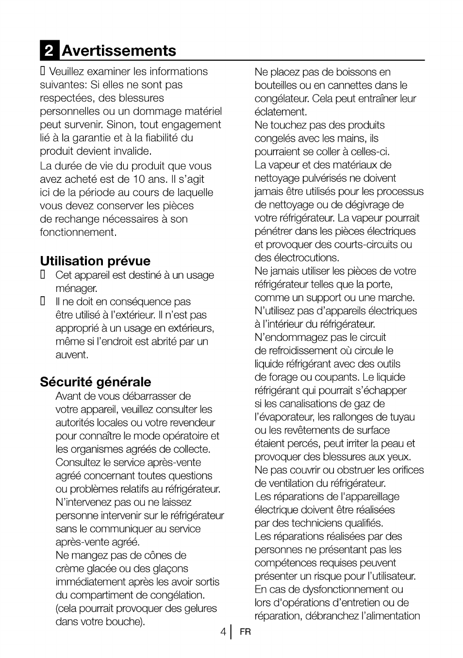 Avertissements, Utilisation prévue, Sécurité générale | 2 avertissements | Beko CBI 7771 User Manual | Page 41 / 92