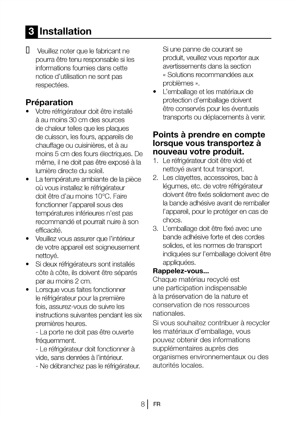 Installation, Préparation, Preparation | Points, Prendre en compte lorsque vous transportez, Nouveau votre produit | Beko CBI 7771 User Manual | Page 45 / 92
