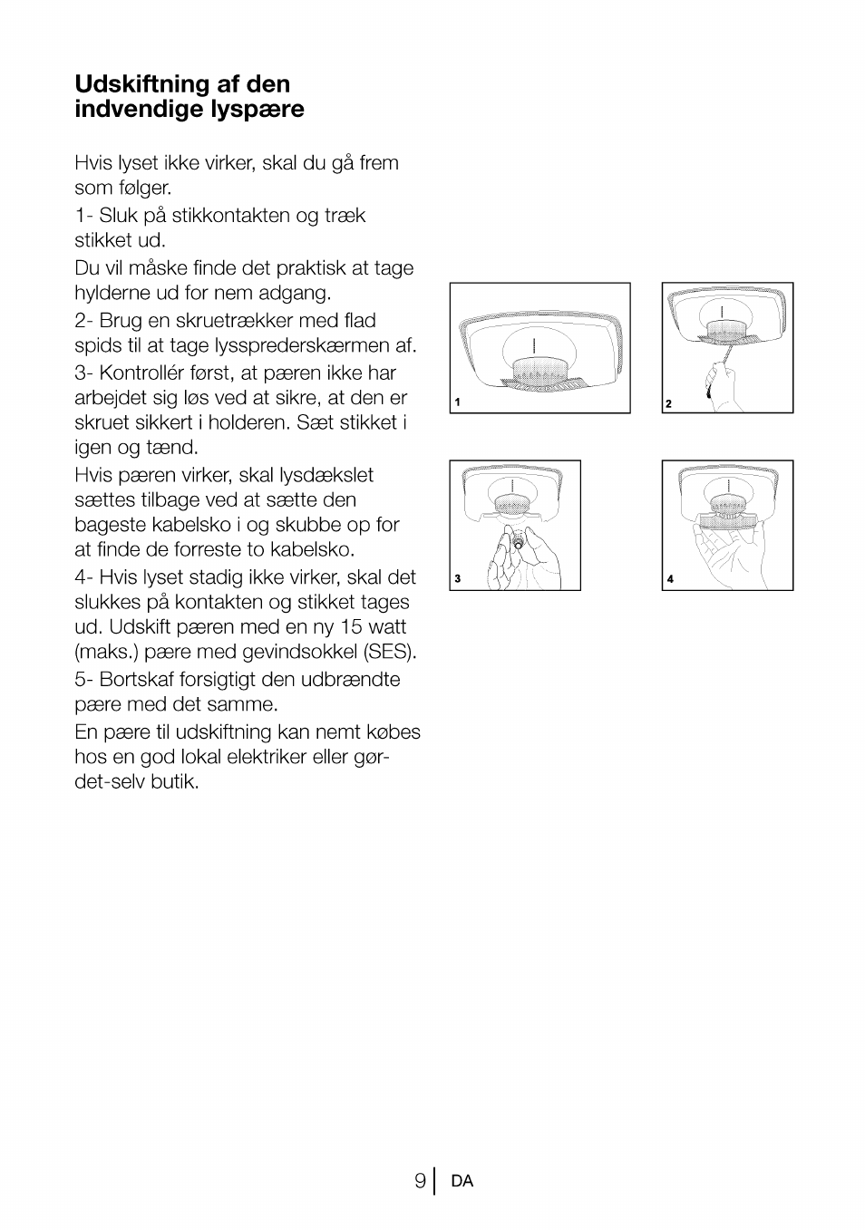 Udskiftning af den indvendige lyspaere | Beko CBI 7771 User Manual | Page 64 / 92