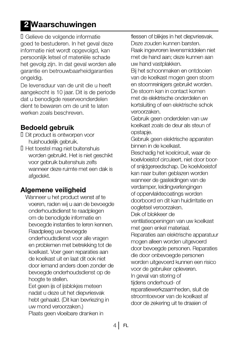 Iwaarschuwingen, Bedoeld gebruik, Algemene veiligheid | 2 waarschuwingen, Ontdooien | Beko CBI 7771 User Manual | Page 76 / 92