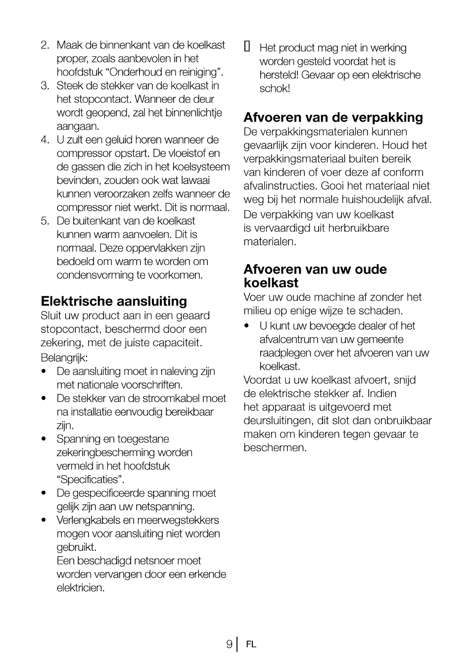 Elektrische aansluiting, Afvoeren van de verpakking, Afvoeren van uw oude koelkast | Beko CBI 7771 User Manual | Page 81 / 92