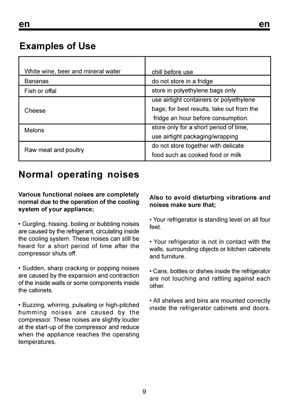 Normal operating noises, En examples of use | Beko RBI 6301 User Manual | Page 15 / 92