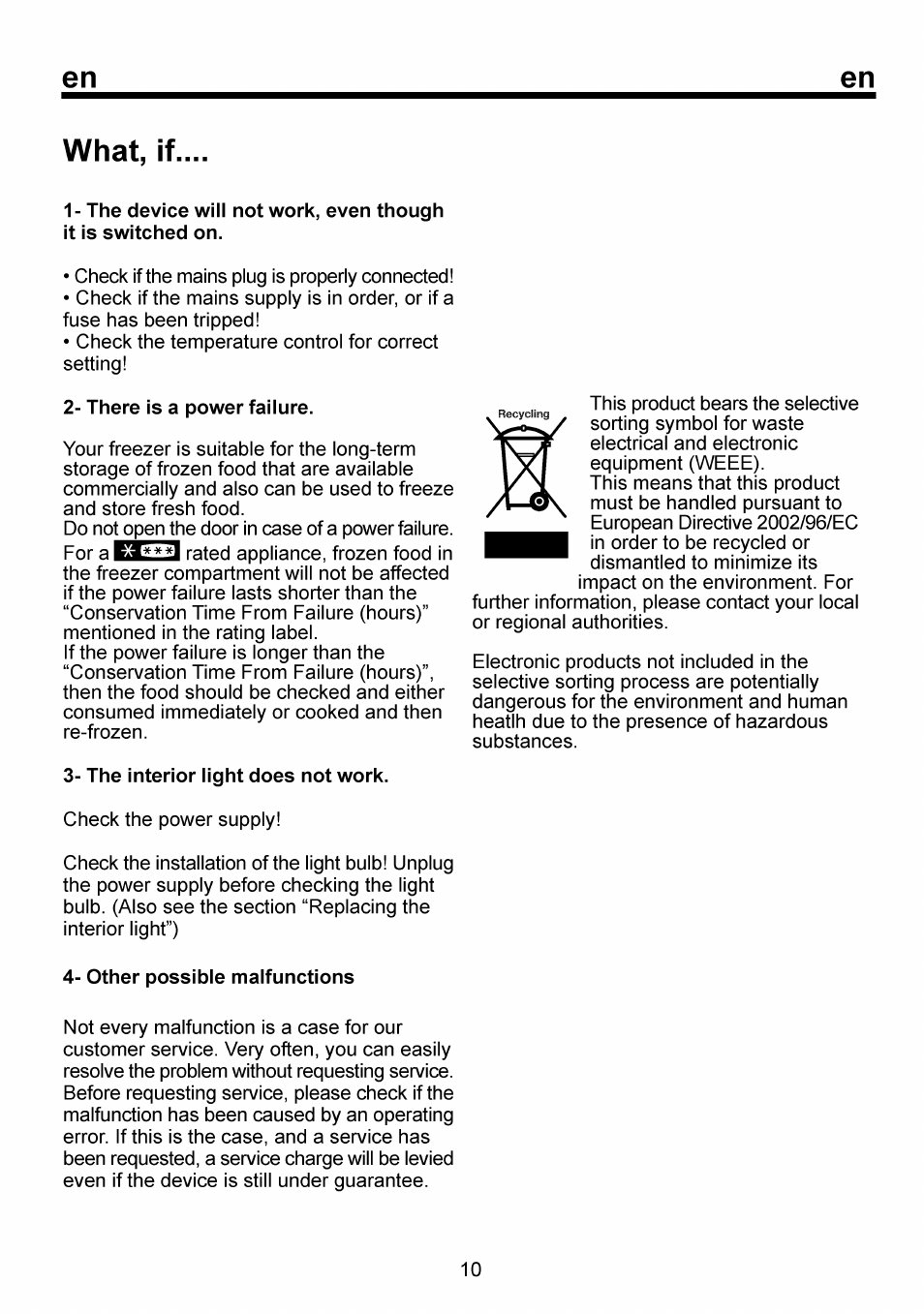 What, if, There is a power failure, The interior light does not work | Other possible malfunctions | Beko RBI 6301 User Manual | Page 16 / 92