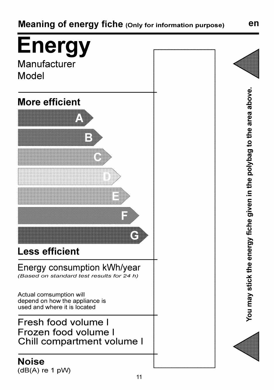 Energy, More efficient less efficient, Noise | Beko RBI 6301 User Manual | Page 17 / 92