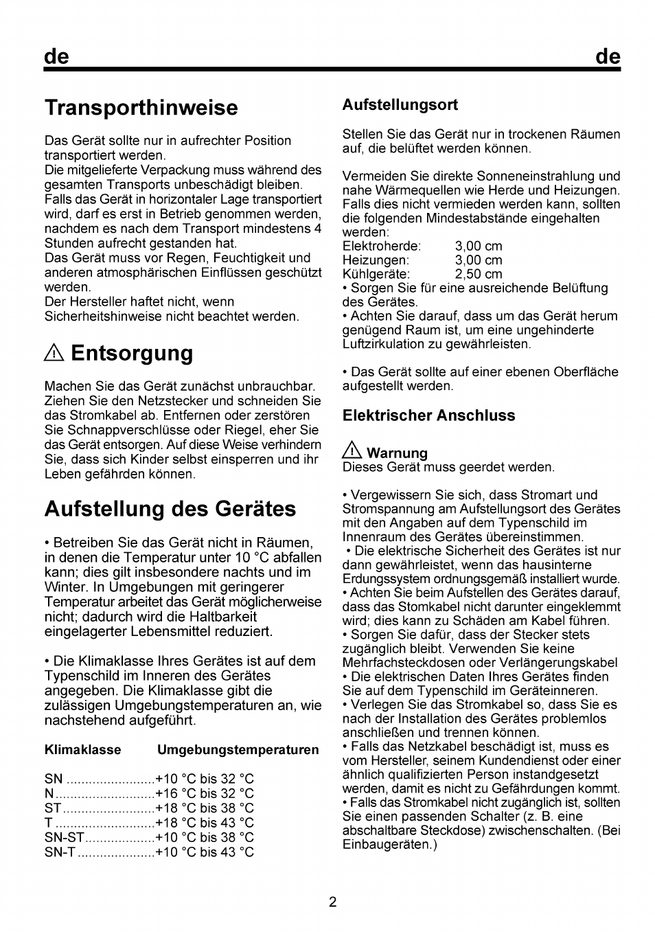 Transporthinweise, A entsorgung, Aufstellung des gerätes | Umgebungstemperaturen, Aufstellen des gerätses, Entsorgung | Beko RBI 6301 User Manual | Page 19 / 92