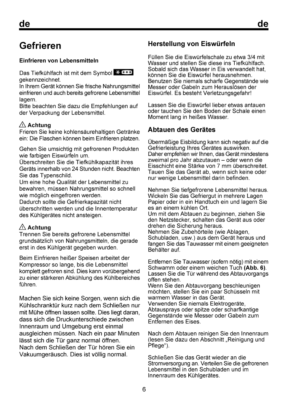 Gefrieren, Herstellung von eiswürfeln, Abtauen des gerätes | Beko RBI 6301 User Manual | Page 23 / 92