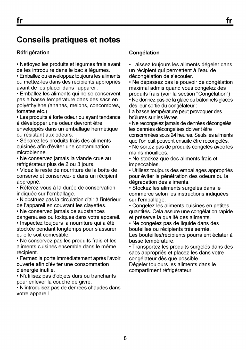 Conseils pratiques et notes, Réfrigération, Congélation | Beko RBI 6301 User Manual | Page 36 / 92