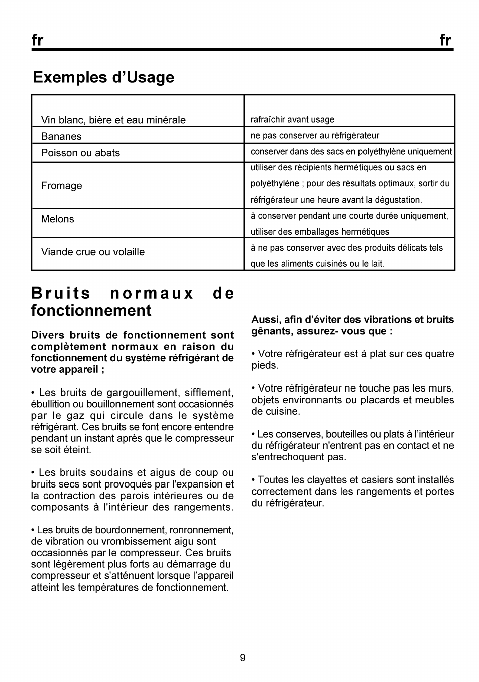 Bruits normaux fonctionnement, Fr exemples d’usage | Beko RBI 6301 User Manual | Page 37 / 92