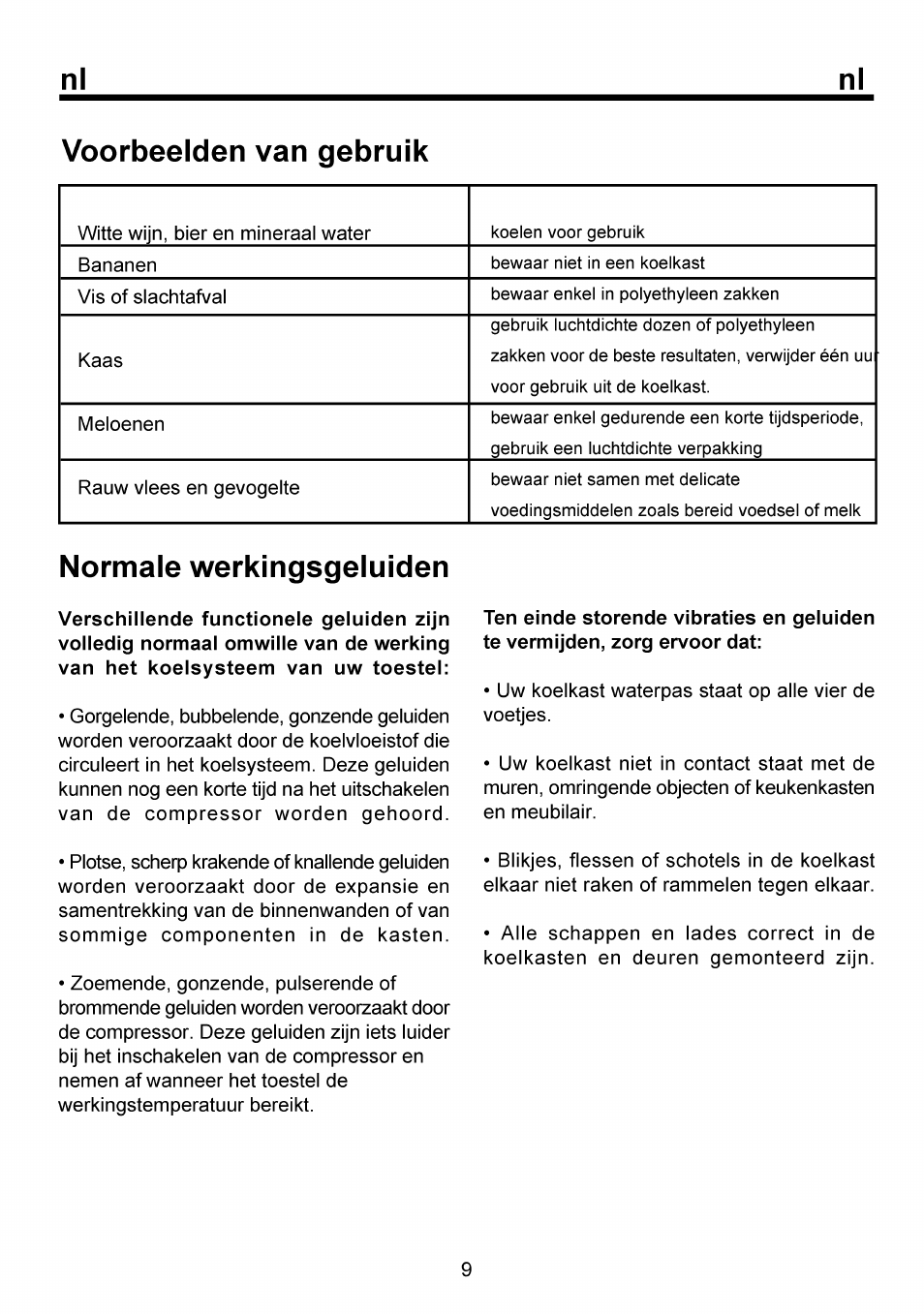 Normale werkingsgeluiden, Nl voorbeelden van gebruik | Beko RBI 6301 User Manual | Page 48 / 92