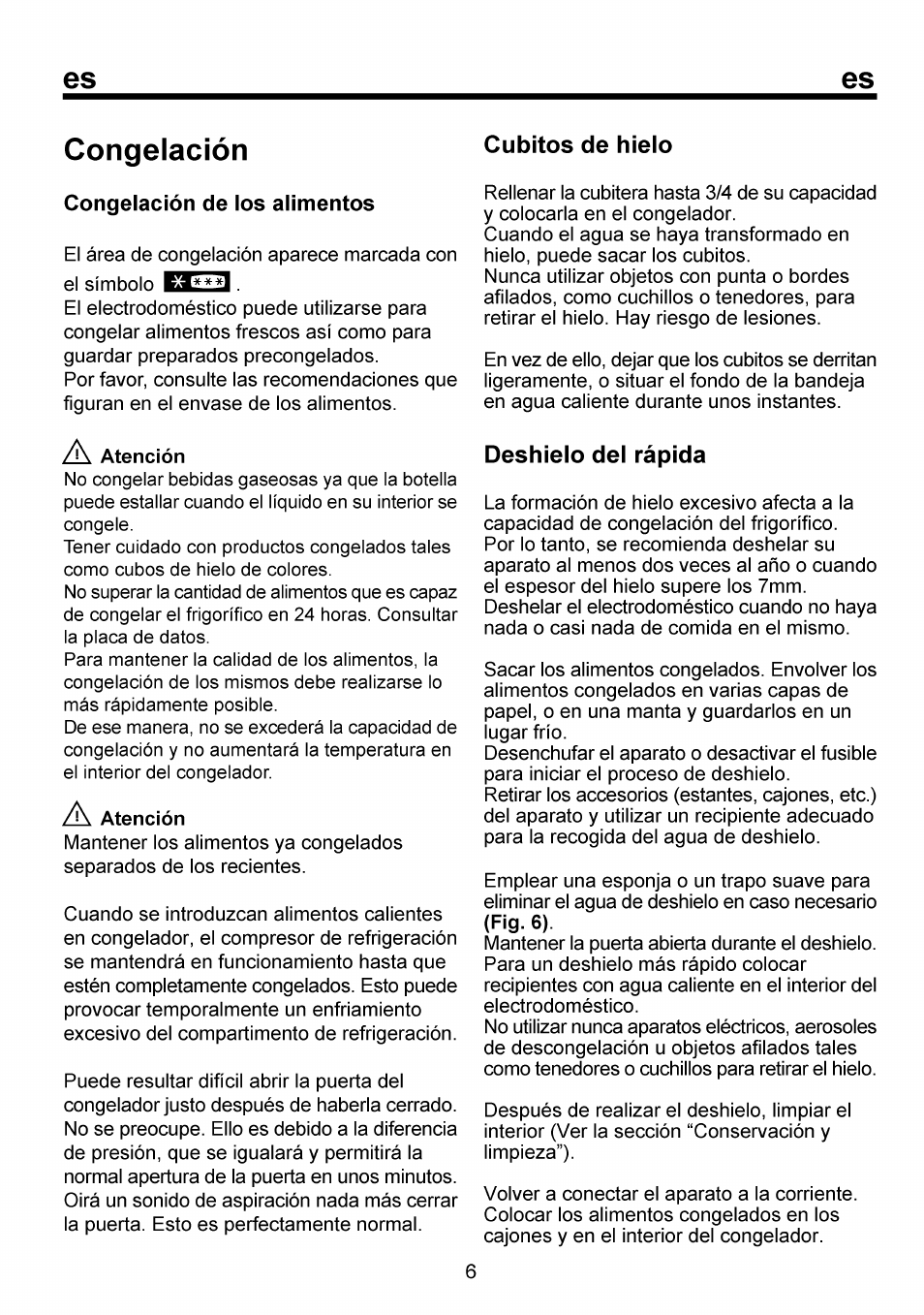 Congelación, A atención | Beko RBI 6301 User Manual | Page 56 / 92