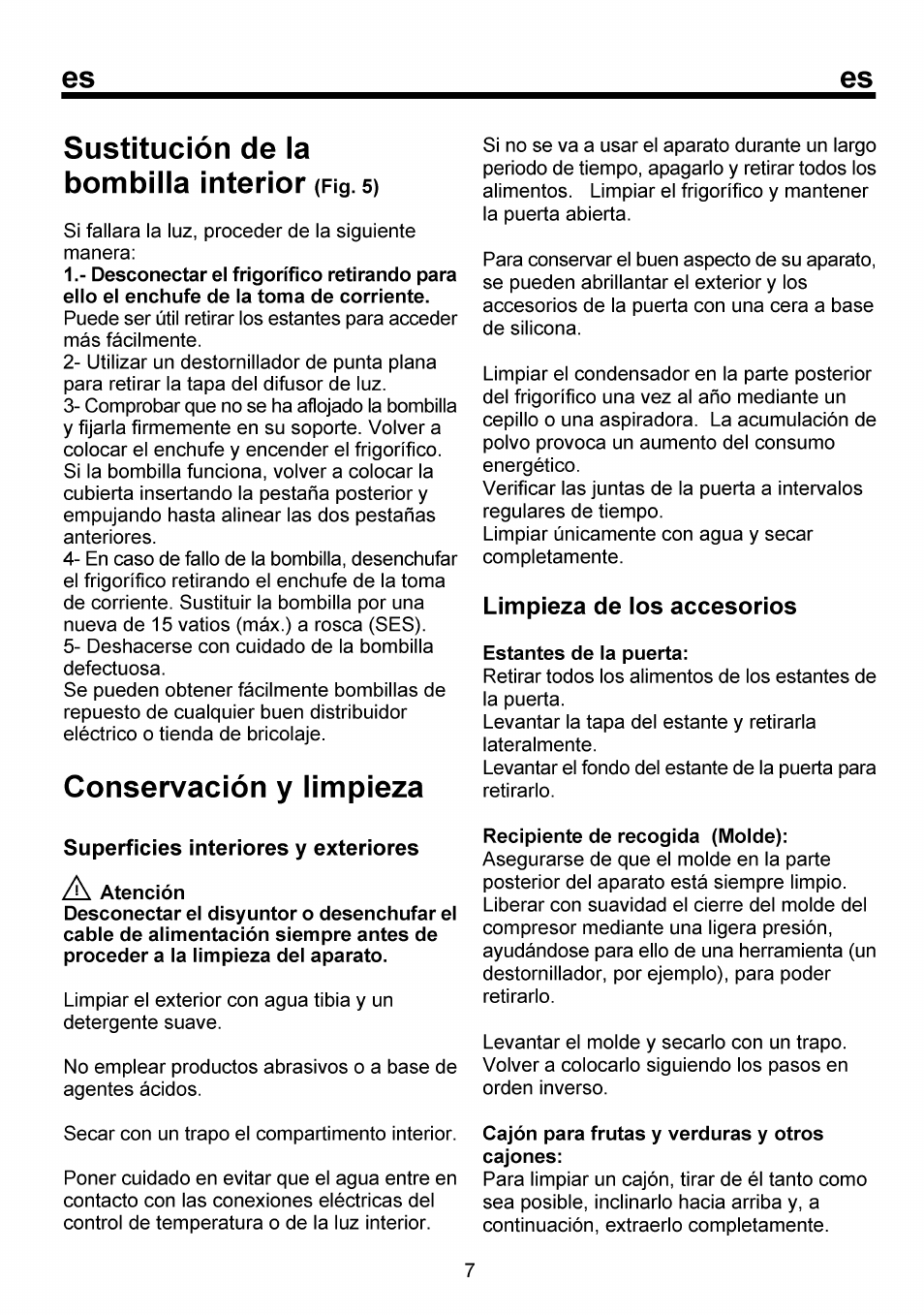 Sustitución de ia bombiiia interior (fig.s), Conservación y limpieza, Estantes de la puerta | Recipiente de recogida (molde), Cajón para frutas y verduras y otros cajones | Beko RBI 6301 User Manual | Page 57 / 92