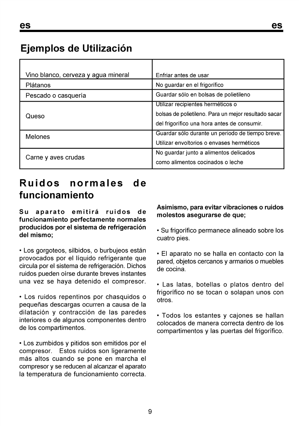 Ejemplos de utilización, Ruidos normales funcionamiento | Beko RBI 6301 User Manual | Page 59 / 92