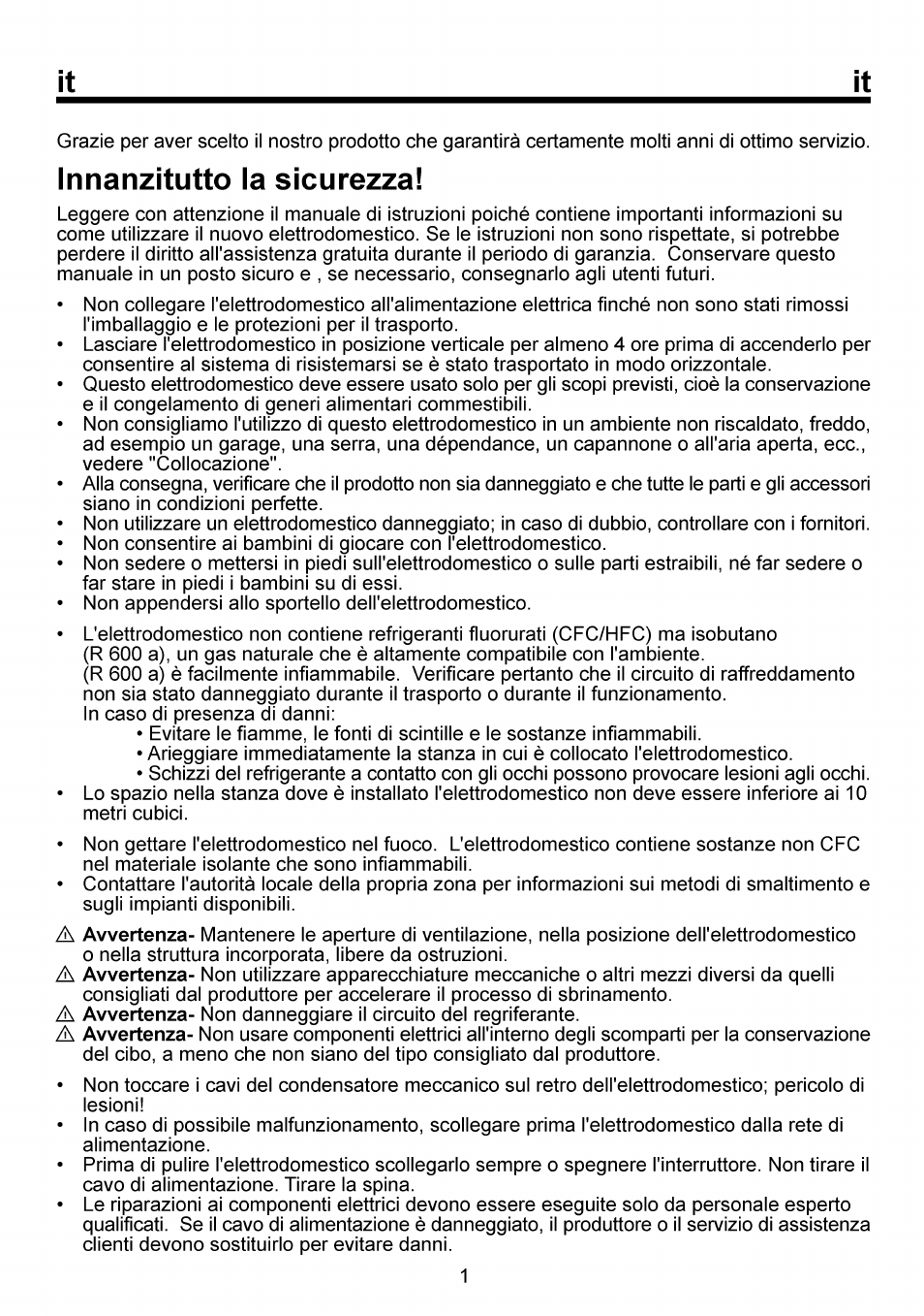 Innanzitutto la sicurezza | Beko RBI 6301 User Manual | Page 62 / 92