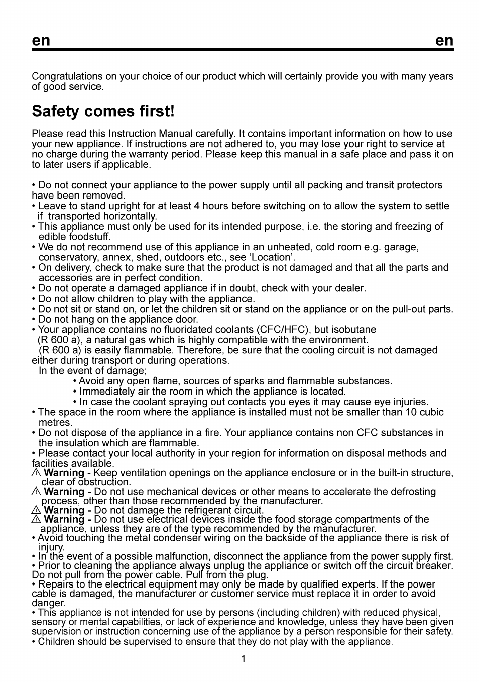 Safety comes first | Beko RBI 6301 User Manual | Page 7 / 92