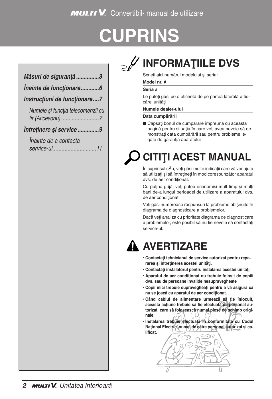 Cuprins, Informaţiile dvs, Citiţi acest manual | Avertizare, Convertibil- manual de utilizare | LG ARNU09GVEA2 User Manual | Page 134 / 205