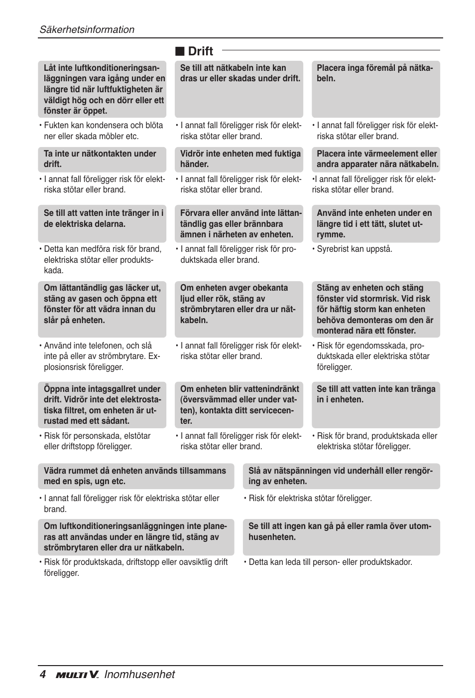 N drift, 4inomhusenhet | LG ARNU09GVEA2 User Manual | Page 184 / 205