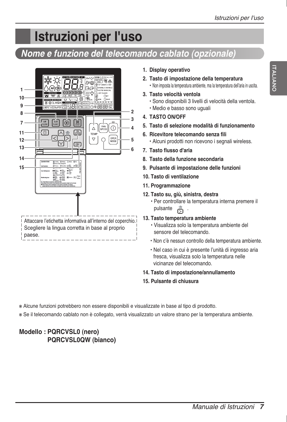 Istruzioni per i'uso | LG ARNU09GVEA2 User Manual | Page 19 / 205