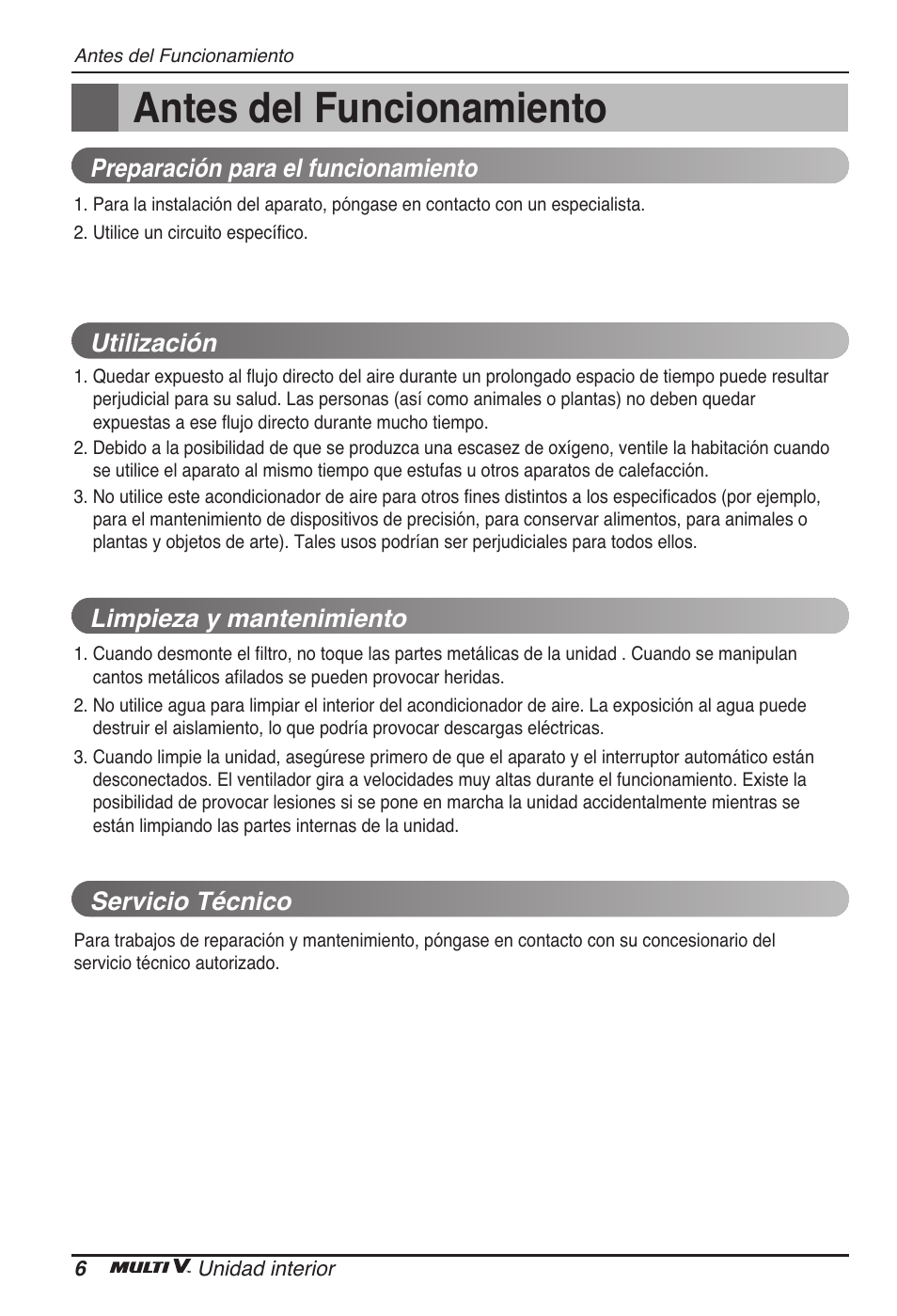 Antes del funcionamiento | LG ARNU09GVEA2 User Manual | Page 30 / 205