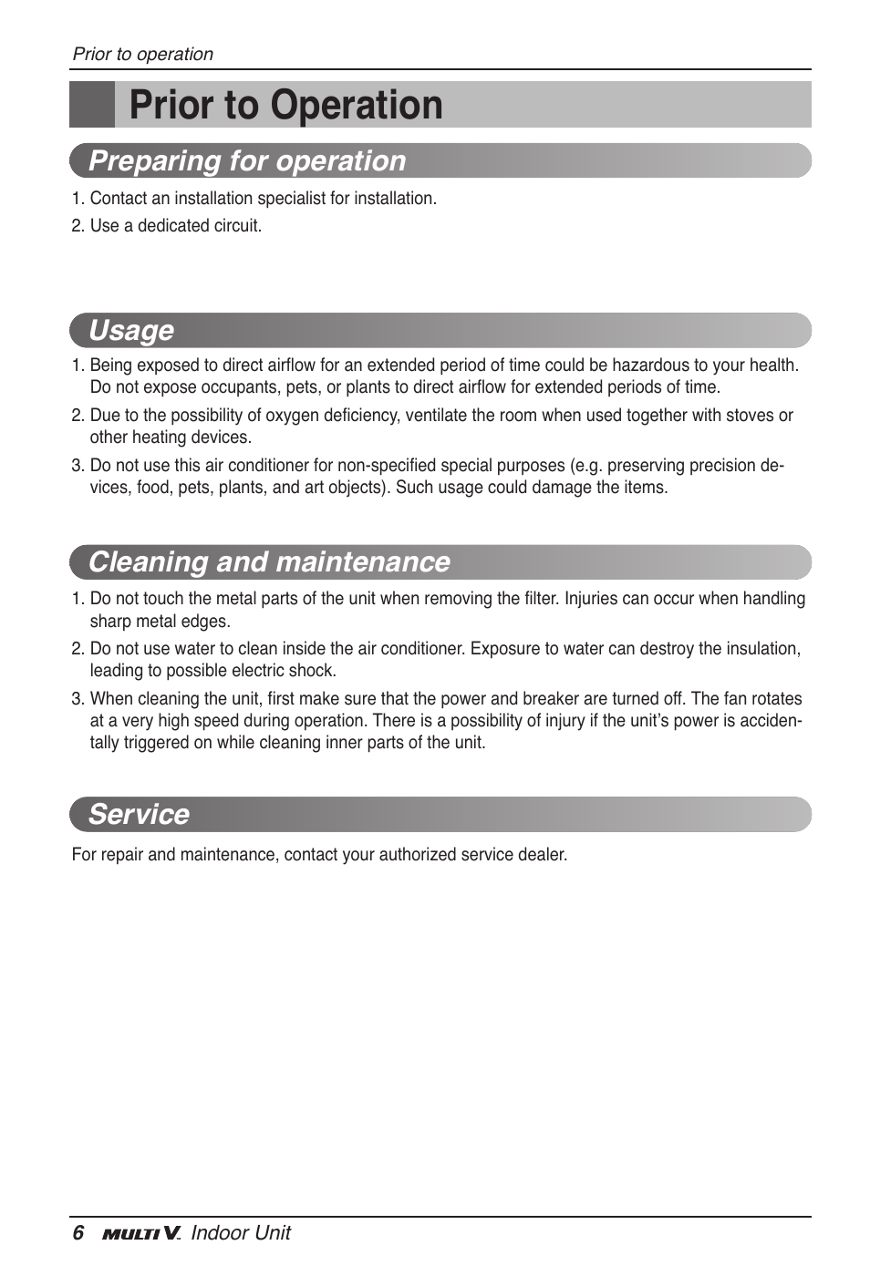 Prior to operation | LG ARNU09GVEA2 User Manual | Page 6 / 205