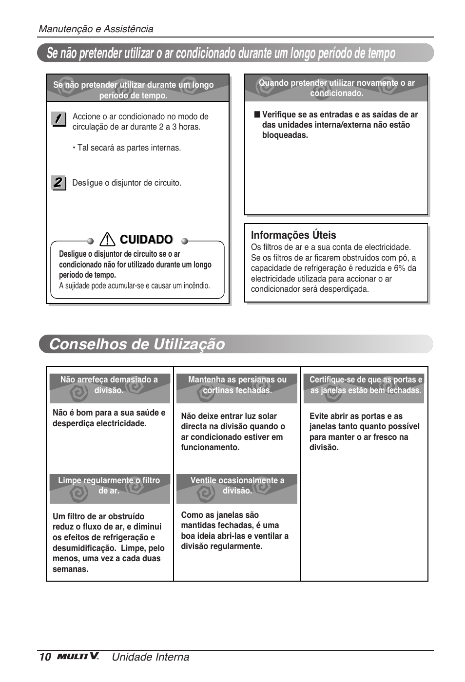 Conselhos de utilização, Cuidado | LG ARNU09GVEA2 User Manual | Page 82 / 205