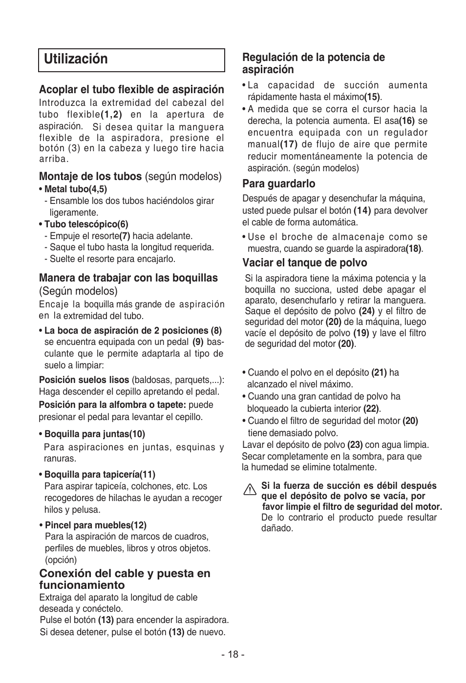 Utilización | LG VC1016NNTQ User Manual | Page 19 / 24