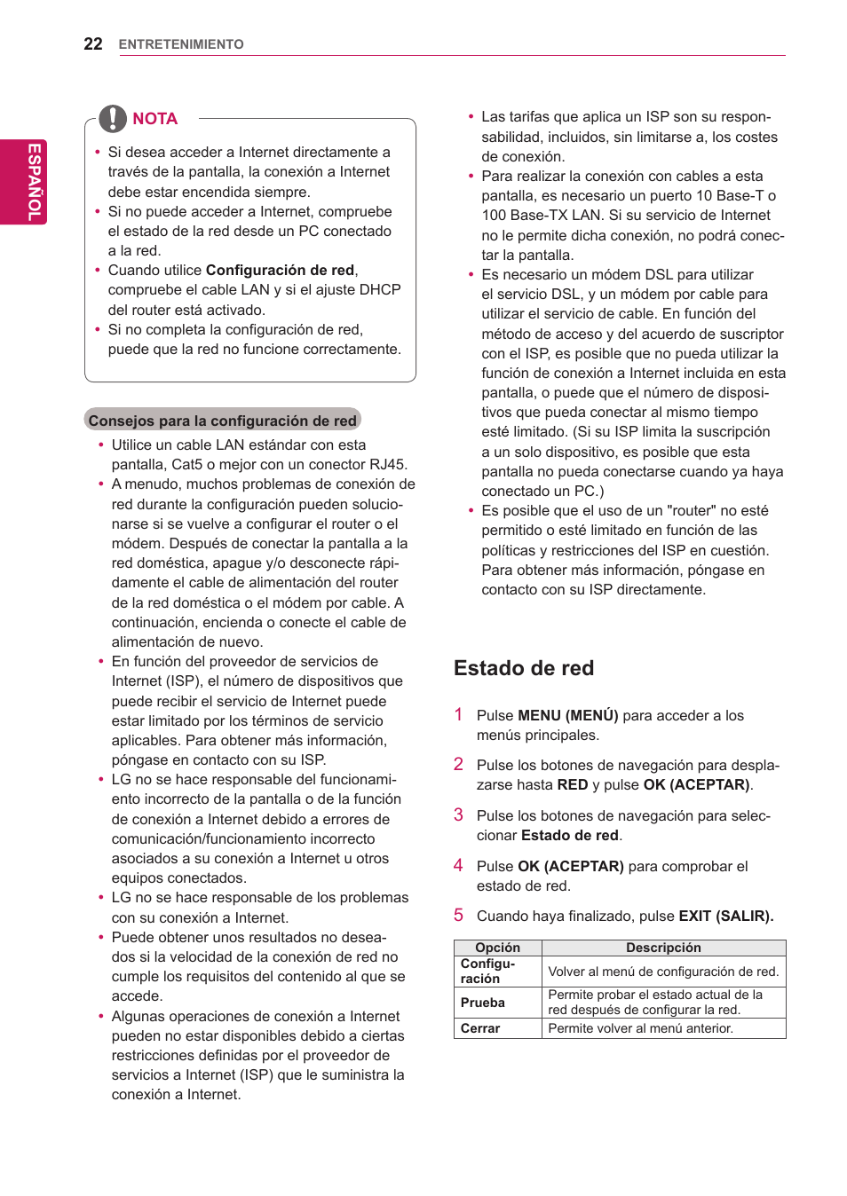 Estado de red | LG 32WL30MS-B User Manual | Page 22 / 74