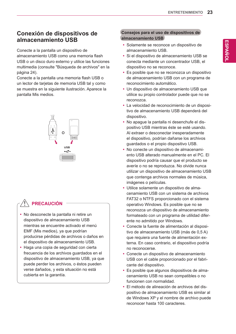 Conexión de dispositivos de almacenamiento usb, Conexión de dispositivos de, Almacenamiento usb | LG 32WL30MS-B User Manual | Page 23 / 74