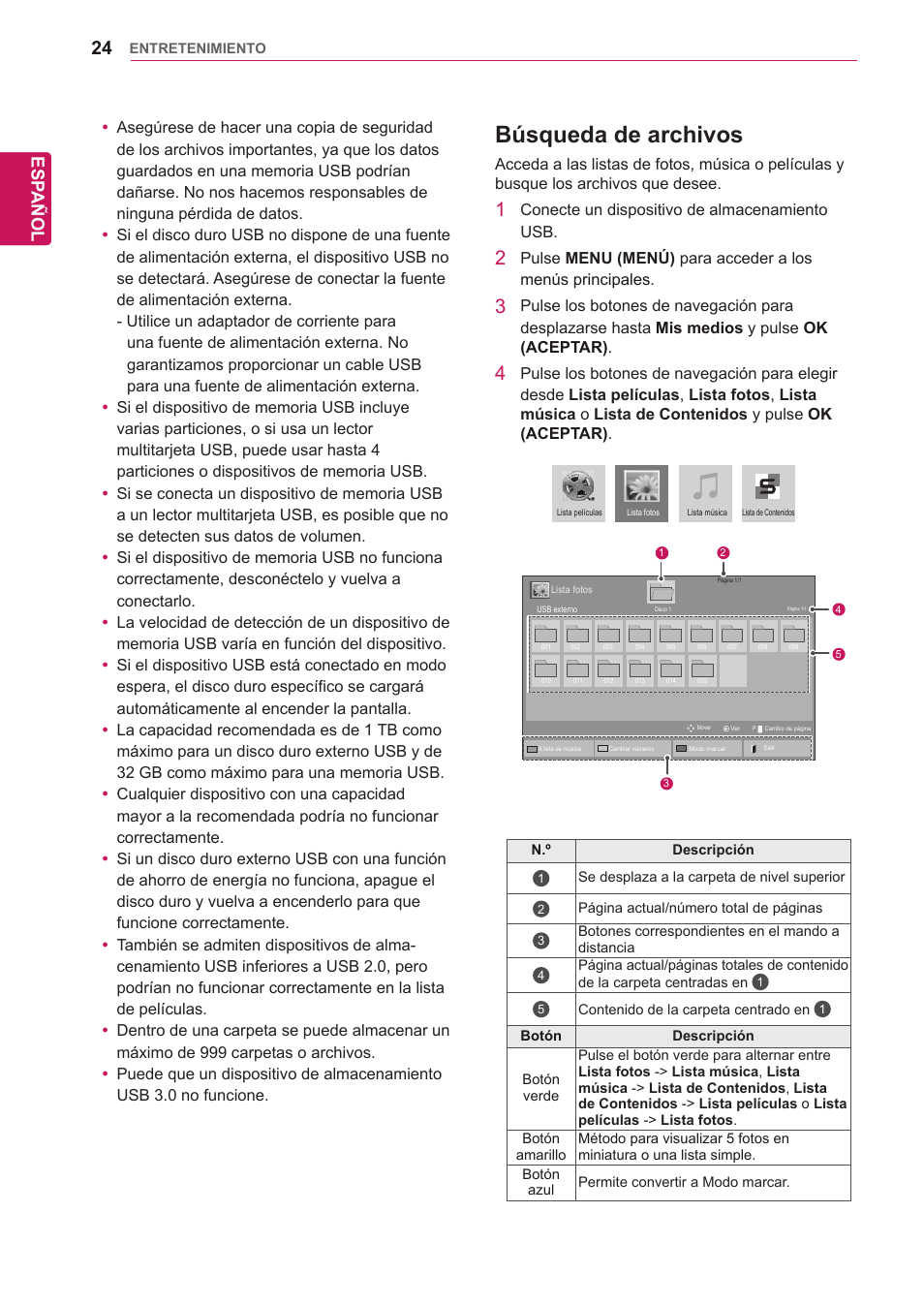 Búsqueda de archivos, Esp añol | LG 32WL30MS-B User Manual | Page 24 / 74