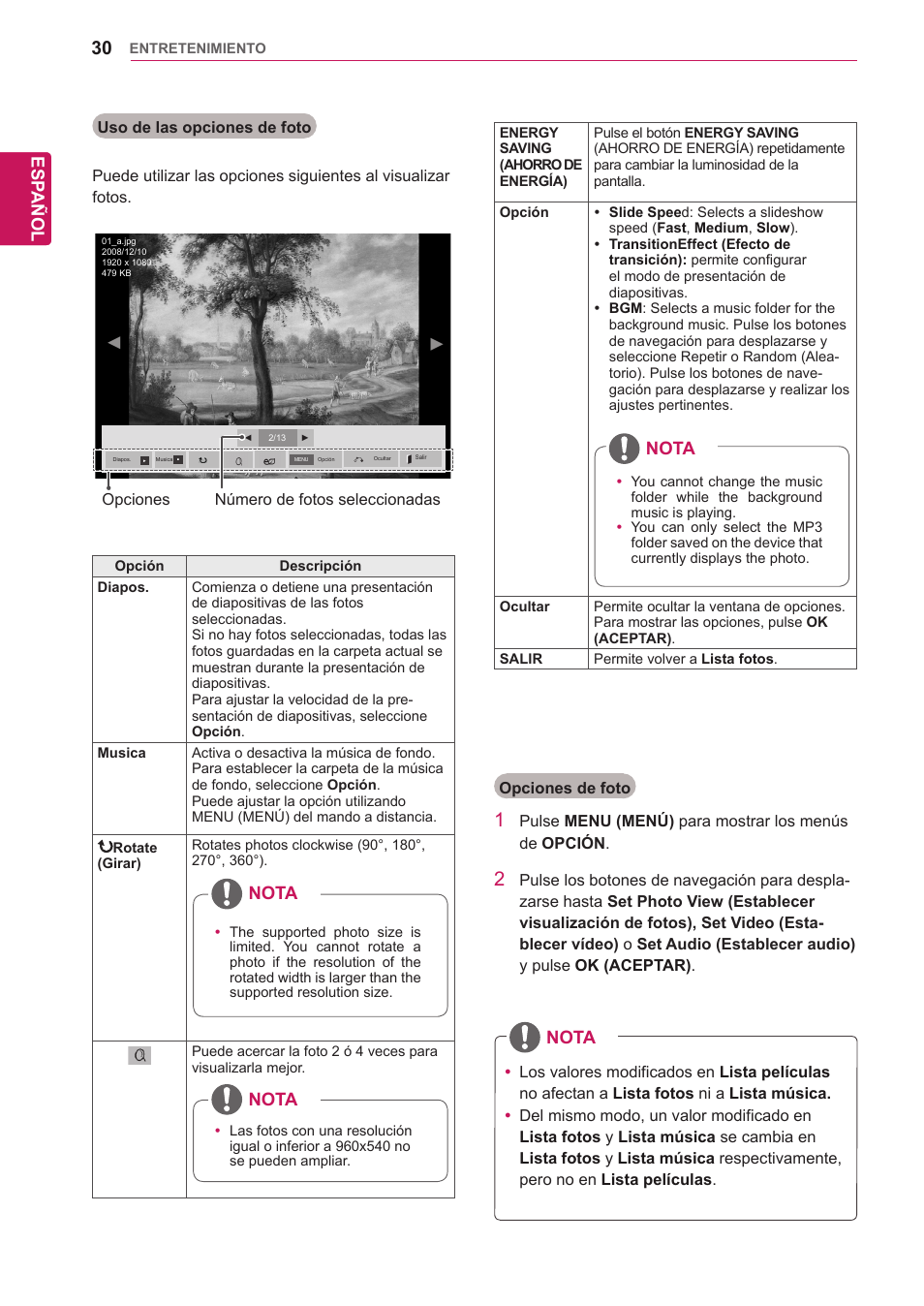 Esp añol, Nota | LG 32WL30MS-B User Manual | Page 30 / 74