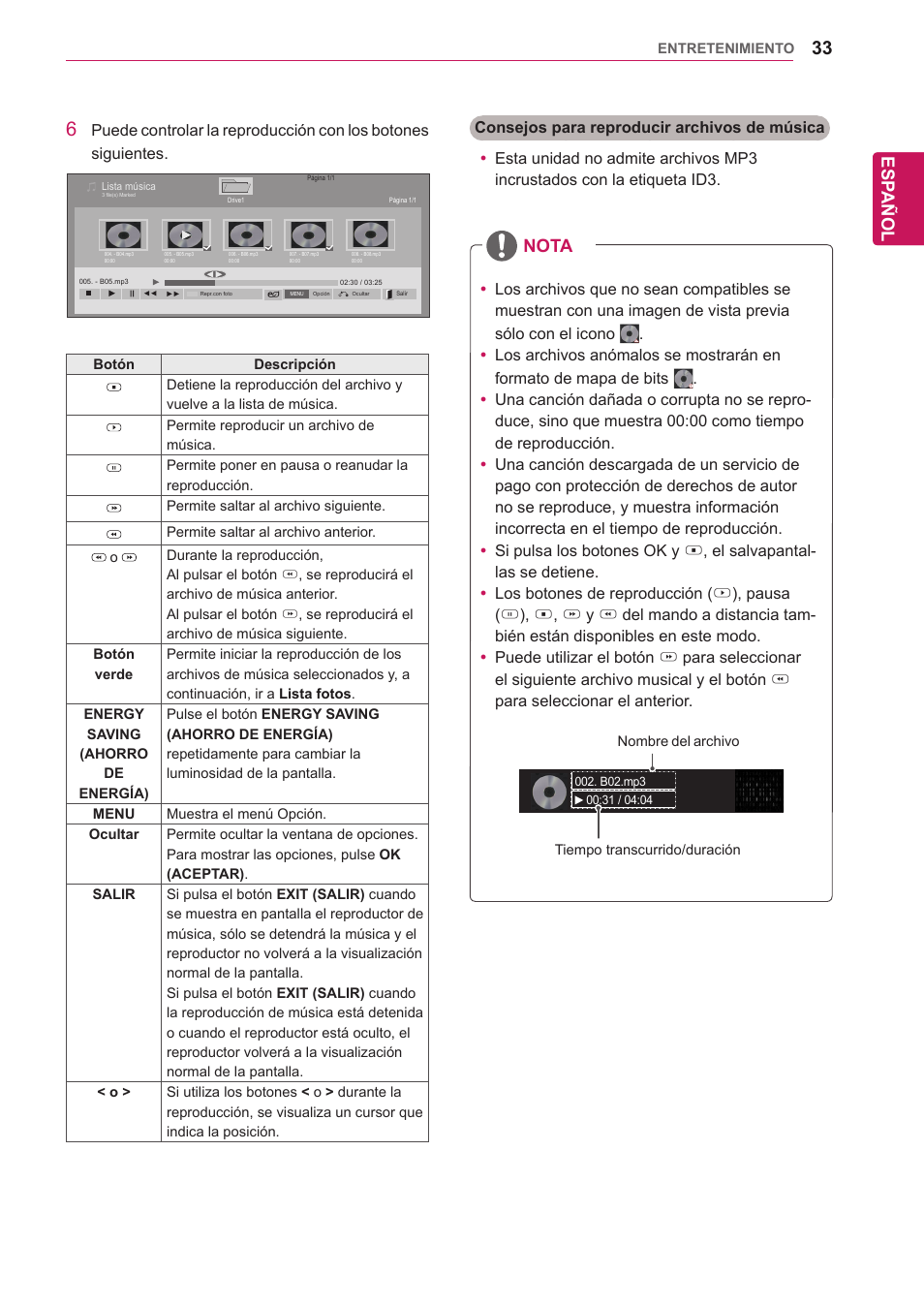 Esp añol, Nota | LG 32WL30MS-B User Manual | Page 33 / 74