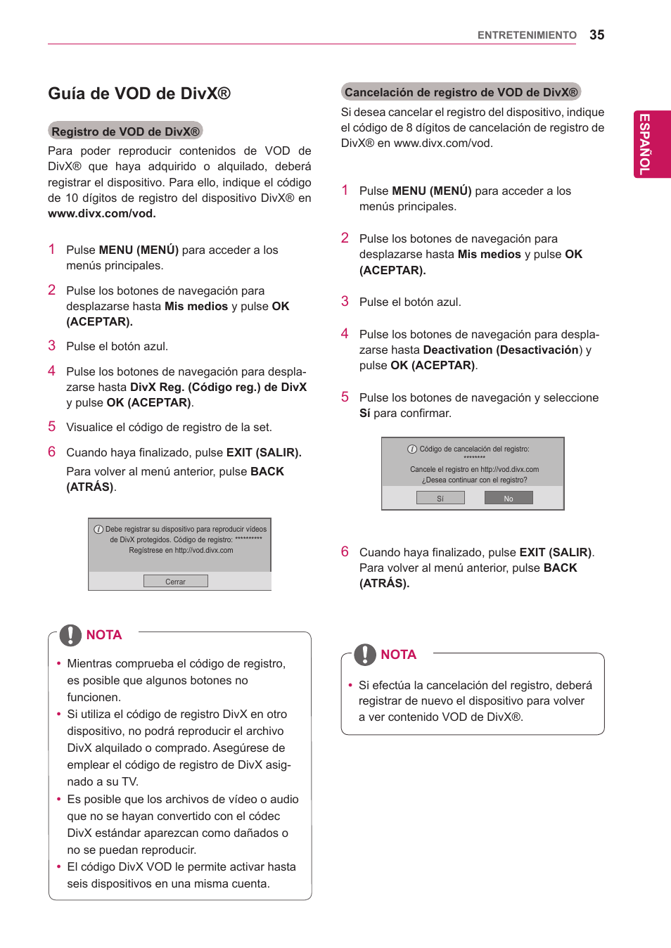 Guía de vod de divx | LG 32WL30MS-B User Manual | Page 35 / 74