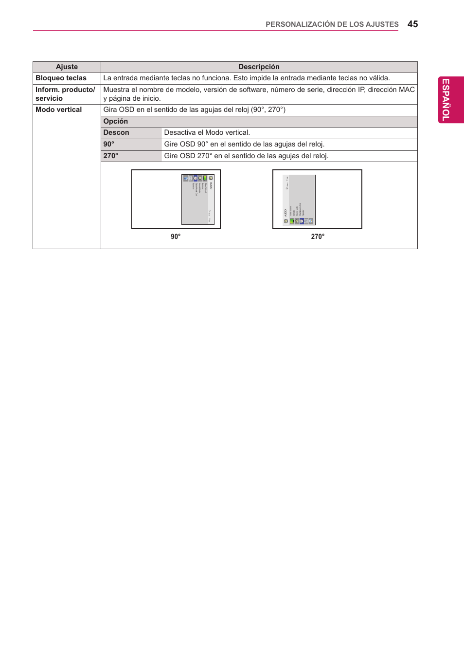 Esp añol | LG 32WL30MS-B User Manual | Page 45 / 74
