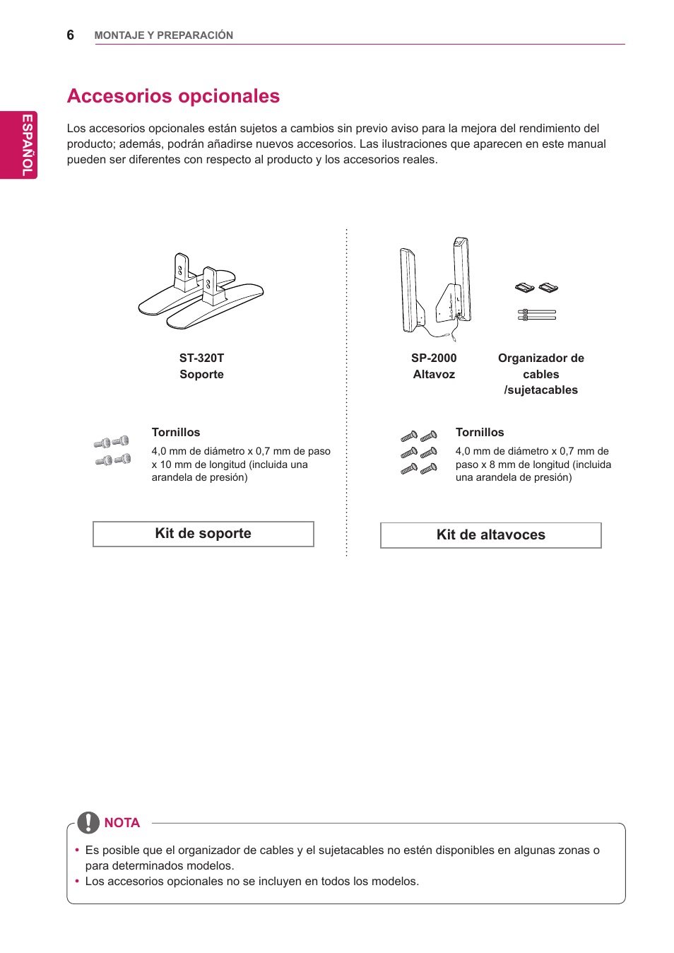 Accesorios opcionales | LG 32WL30MS-B User Manual | Page 6 / 74