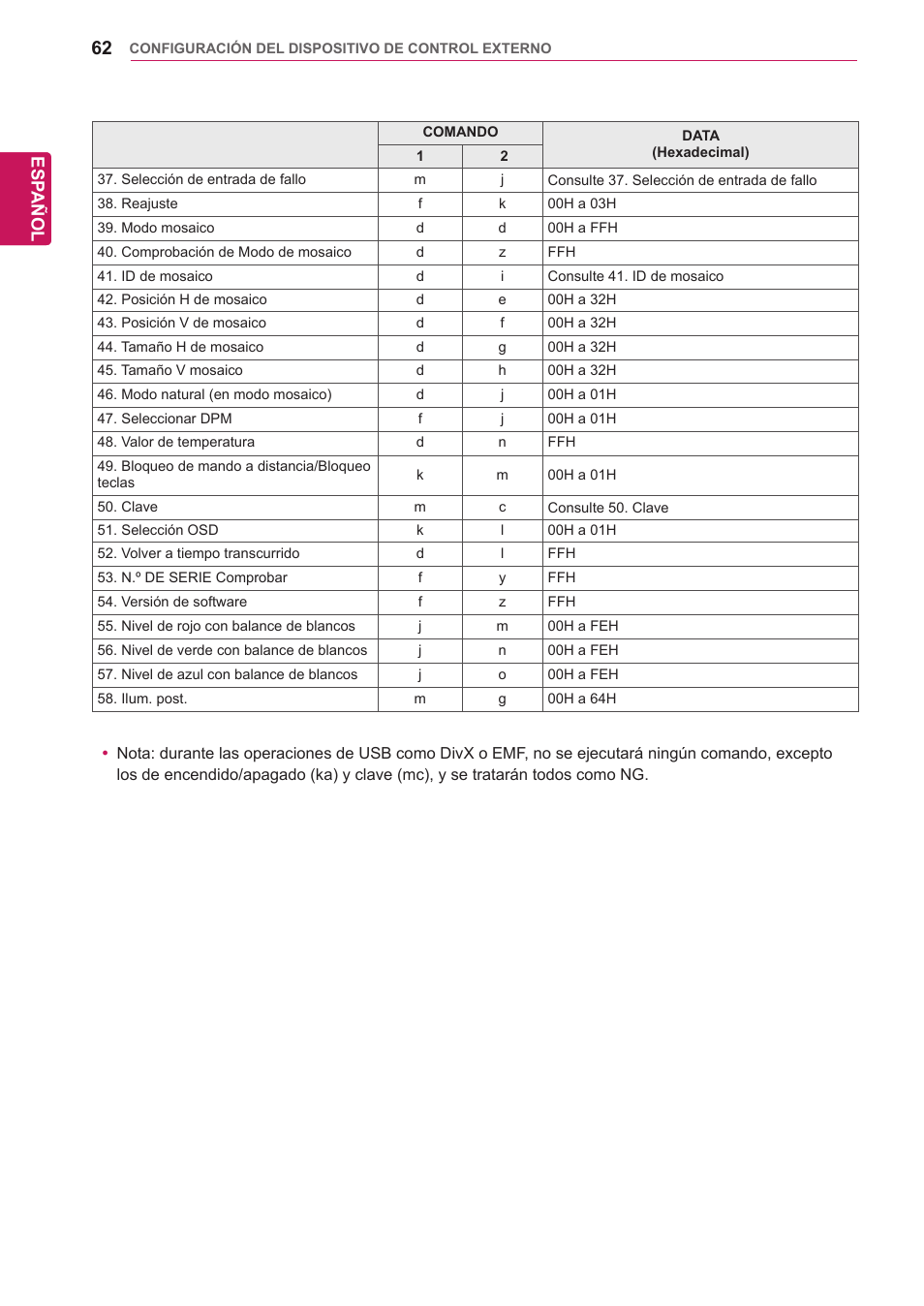Esp añol | LG 32WL30MS-B User Manual | Page 62 / 74