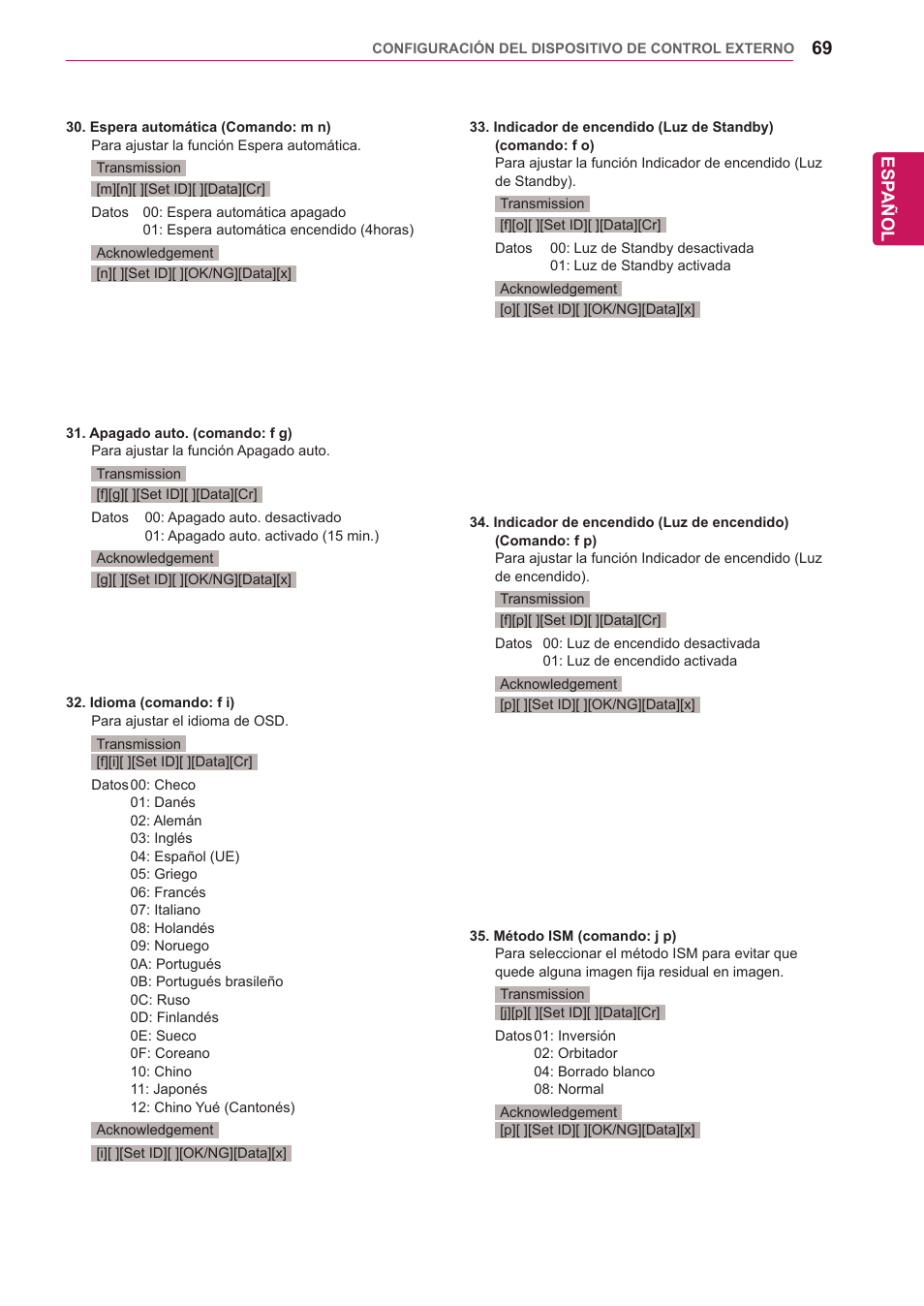 Esp añol | LG 32WL30MS-B User Manual | Page 69 / 74