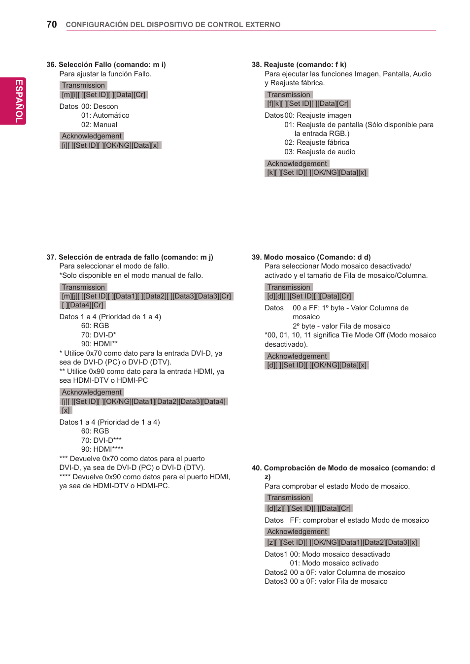 Esp añol | LG 32WL30MS-B User Manual | Page 70 / 74