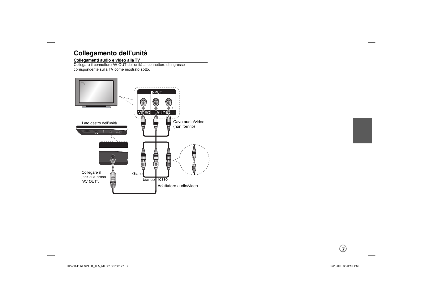 Collegamento dell’unità | LG DP450 User Manual | Page 35 / 70