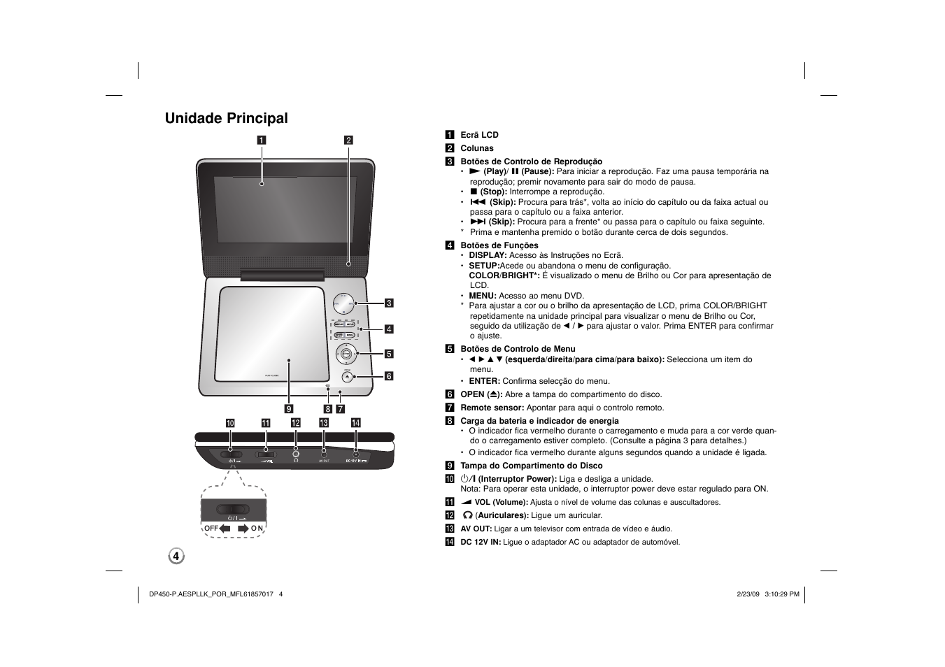 Unidade principal | LG DP450 User Manual | Page 46 / 70