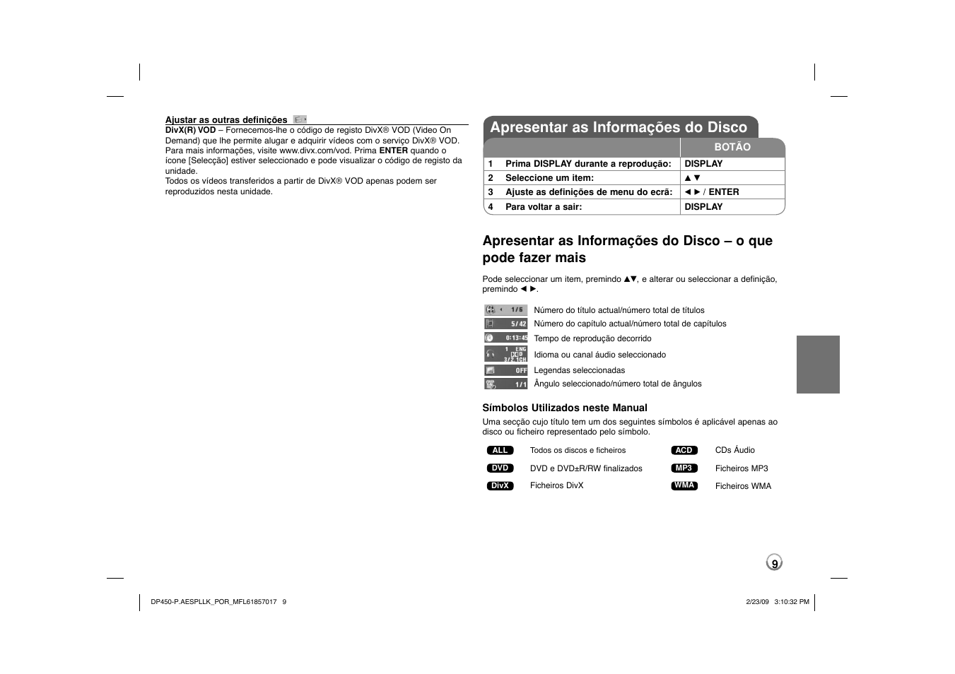 Apresentar as informações do disco | LG DP450 User Manual | Page 51 / 70