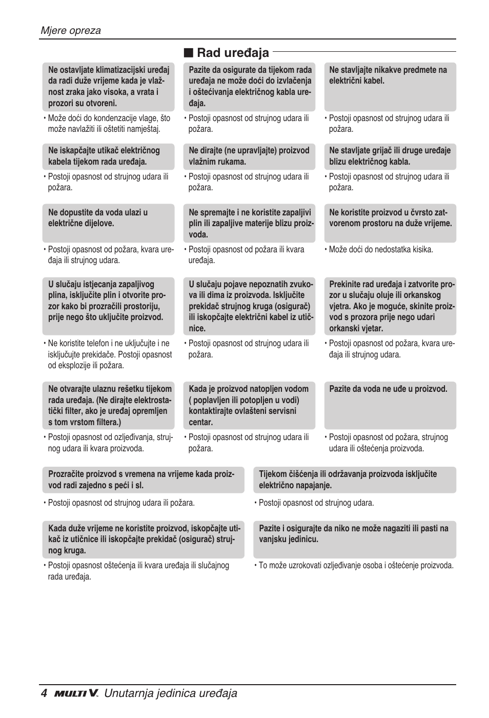 N rad uređaja, 4unutarnja jedinica uređaja | LG ARNU24GL3G2 User Manual | Page 143 / 190