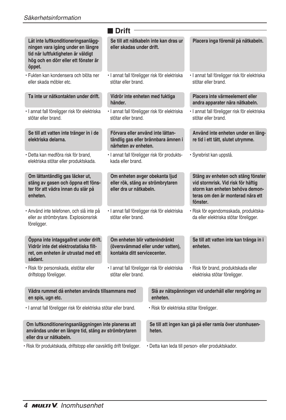 N drift, 4inomhusenhet | LG ARNU24GL3G2 User Manual | Page 153 / 190