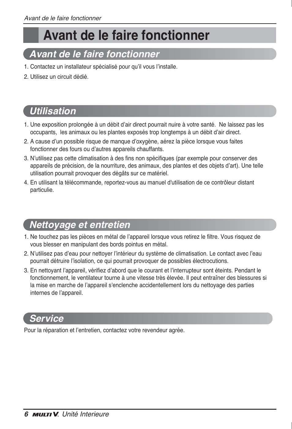 Avant de le faire fonctionner | LG ARNU24GL3G2 User Manual | Page 36 / 190