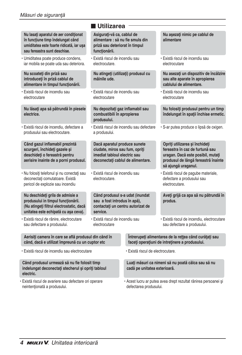 N utilizarea, 4unitatea interioară | LG ARNU24GL3G2 User Manual | Page 94 / 190