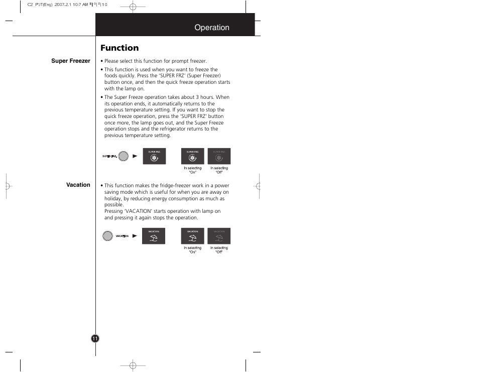 Function, Operation | LG GR-3992EW User Manual | Page 10 / 57