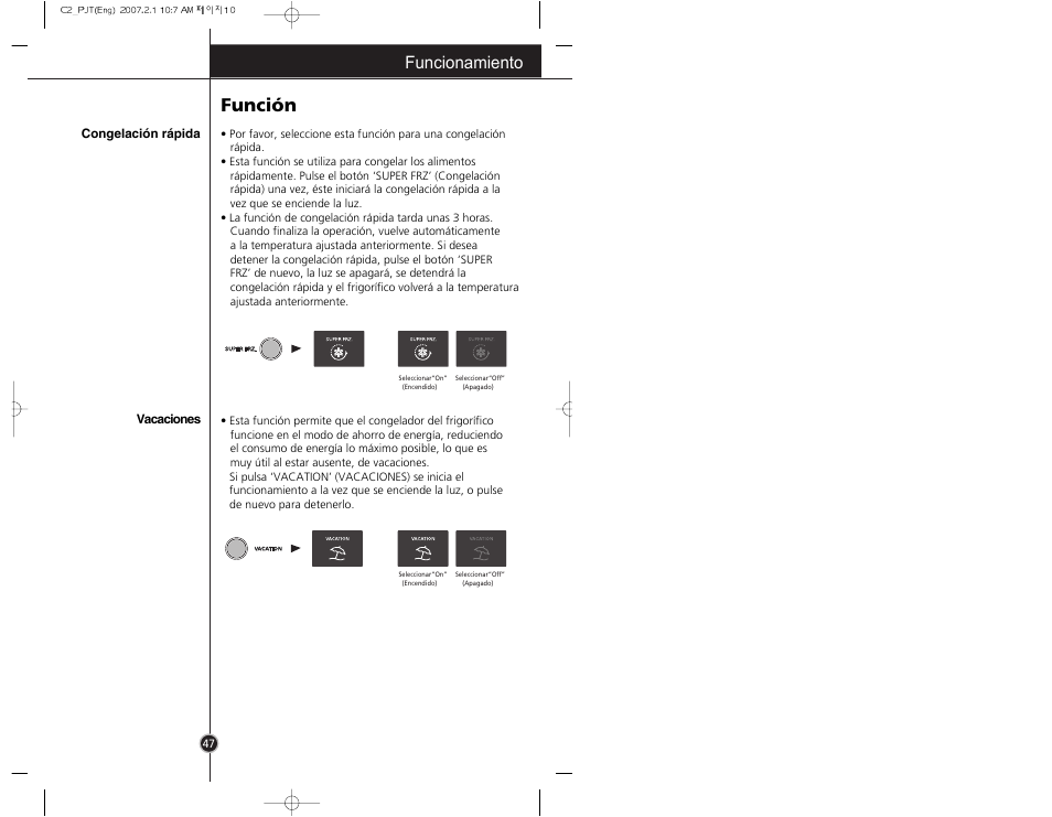 Función, Funcionamiento | LG GR-3992EW User Manual | Page 28 / 57